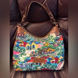 Dooney & Bourke Tropical Print Shoulder Bag with Brown Leather